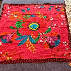 Red Floral Scarf Wrap with Multicolor Accents NWT